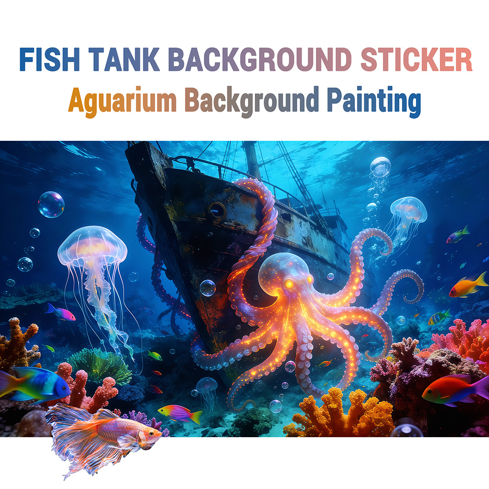 Aquarium Fish Paradise - Naklejka na tło akwarium, Raj Ośmiornic,